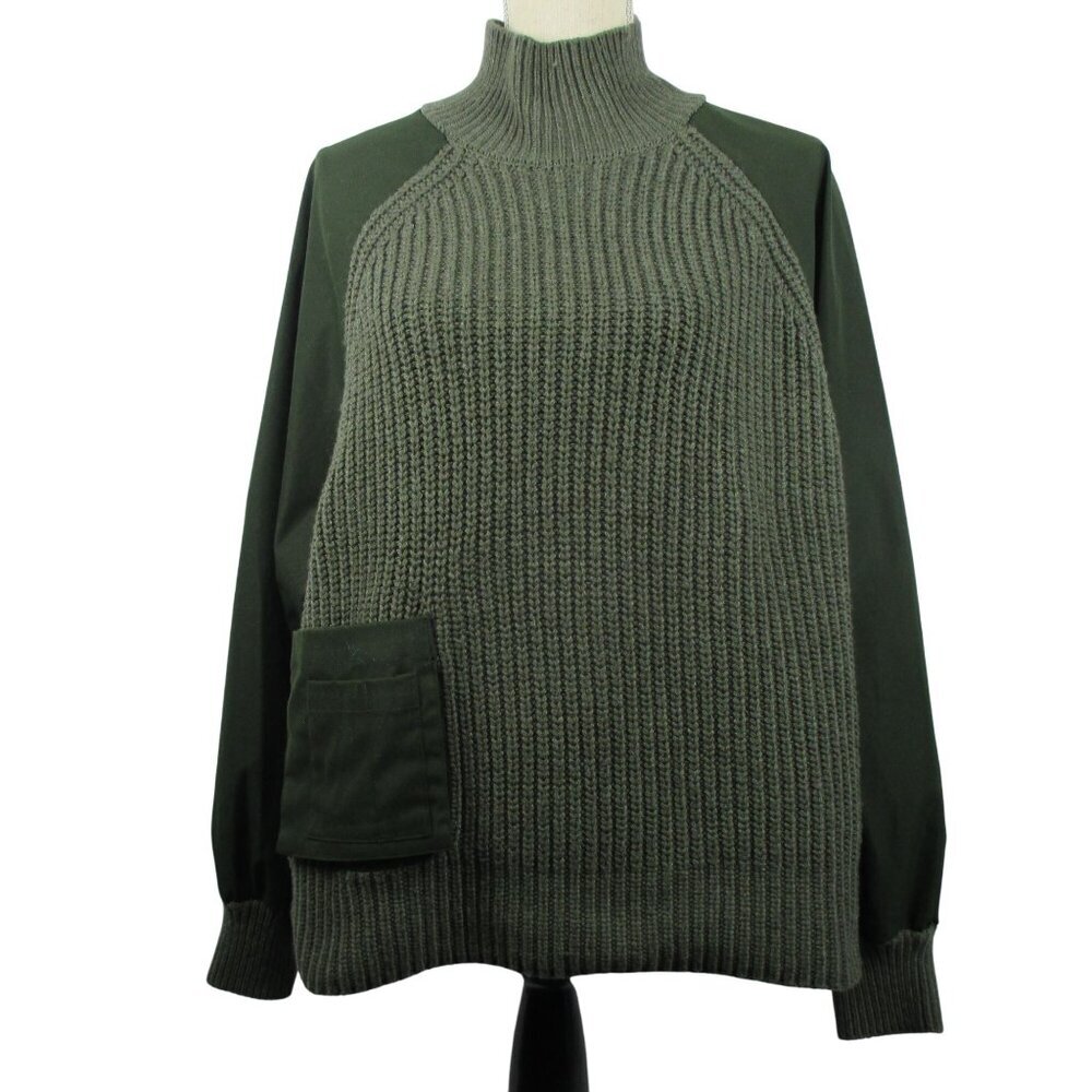 Zara olive Army Green Mixed Material Knit Sweater Mock Neck Utility Size L